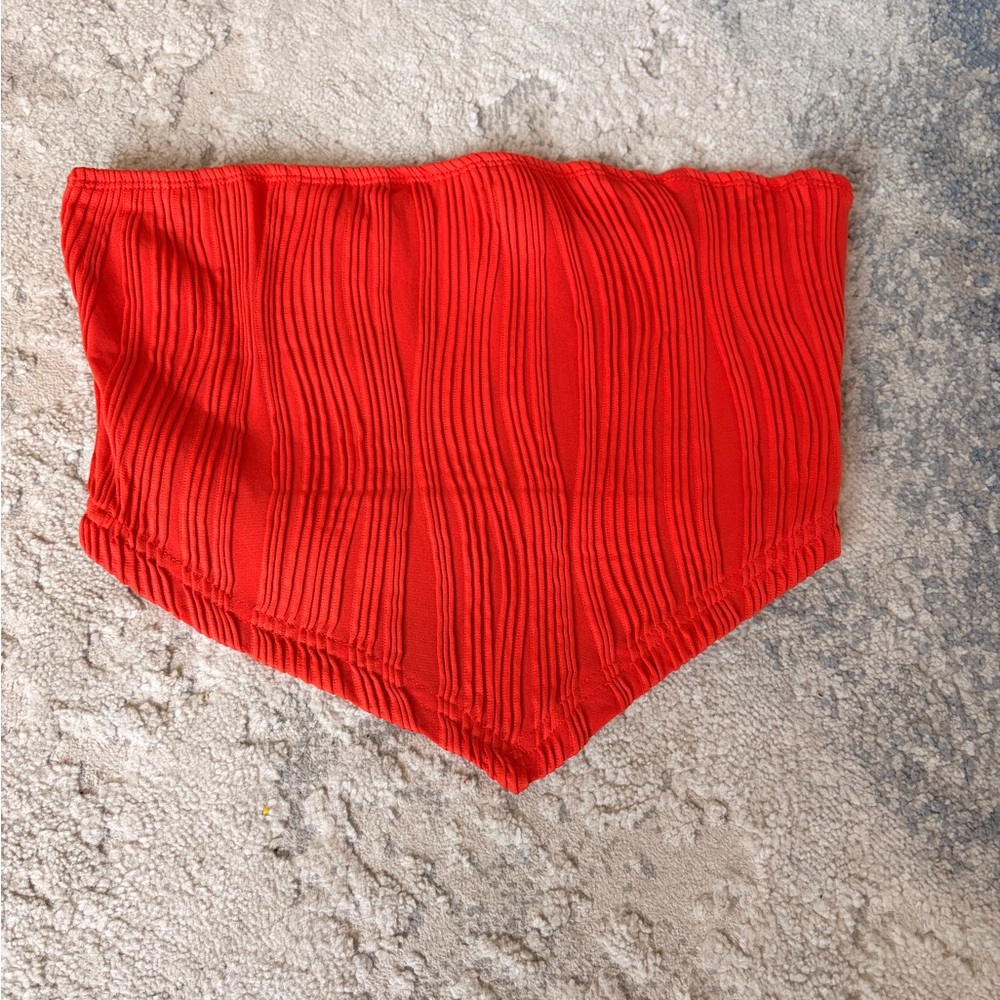 SHEIN Coral Red Ribbed Strapless Bandeau